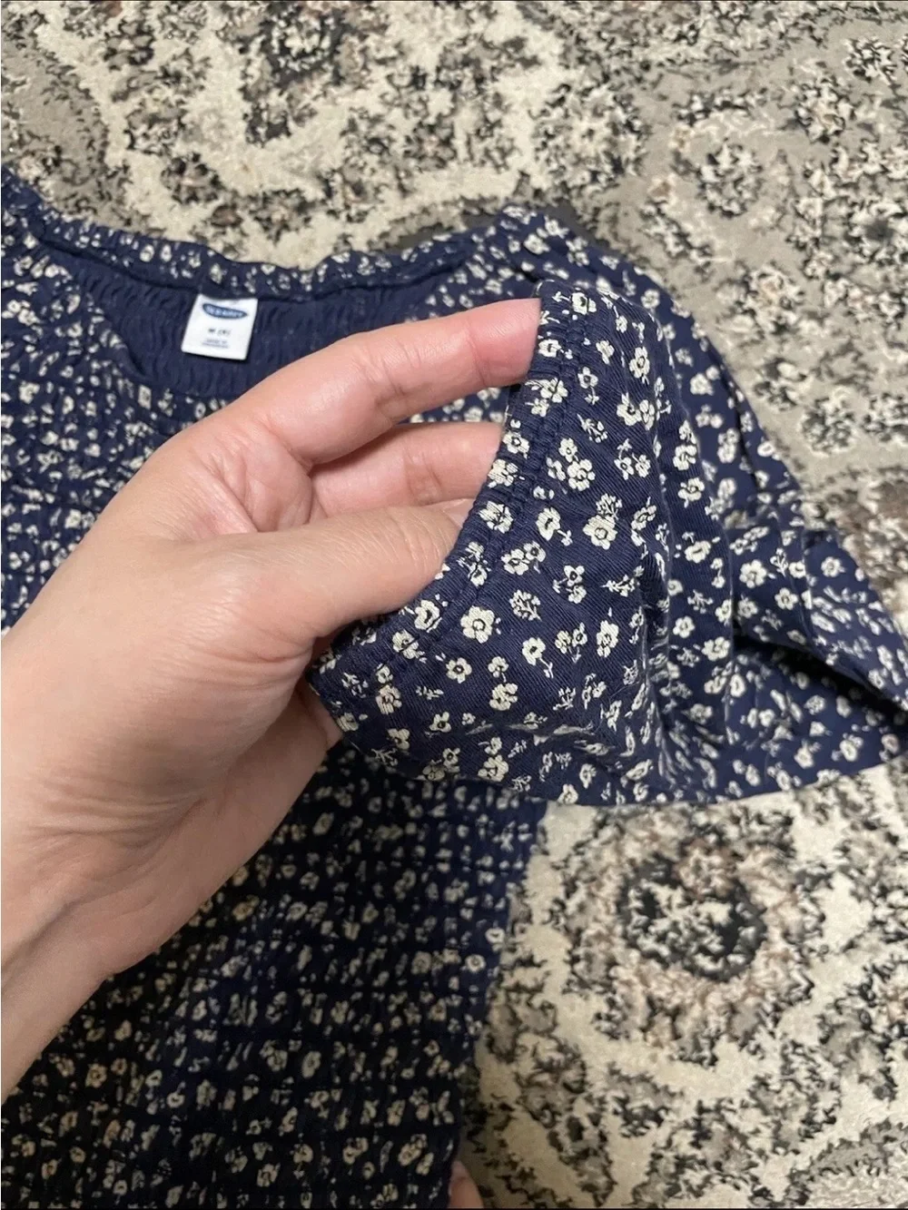 Smocked Navy Floral Long-Sleeve Top size 8